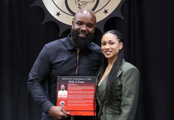 Sylvester Williams with his wife Jessica at his Coffeyville Hall of Fame induction